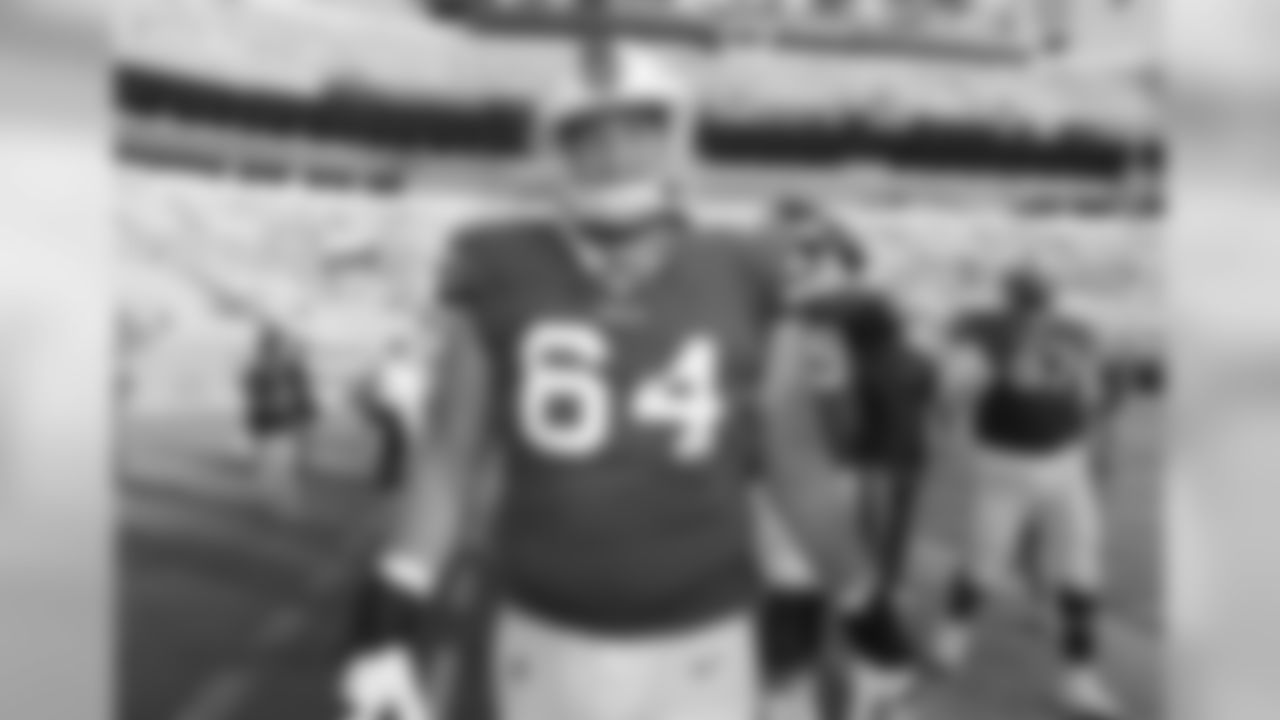 #63 Garrett McGhin, Offensive Line
Originally signed by Buffalo as an undrafted free agent in 2019, McGhin was injured during the 2019 preseason and spent the rest of the season on injured reserve. McGhin had a great college career at East Carolina.
Buffalo Bills offensive lineman Garrett McGhin (64) Buffalo Bills at Carolina Panthers, August 16, 2019 at Bank of America Stadium.
Photo by Bill Wippert