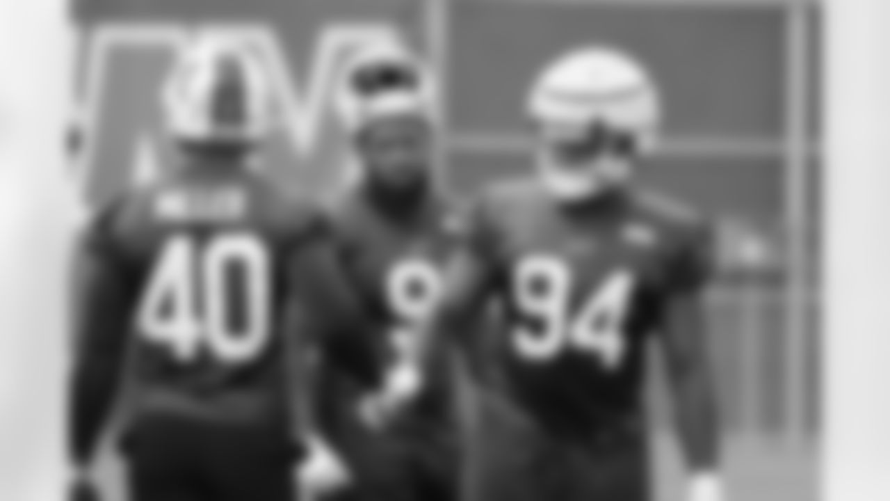 Von Miller (40), Ed Oliver (91), Prince Emili (94). Buffalo Bills Training Camp, August 29, 2022 at One Bills Drive. Photo by Bill Wippert