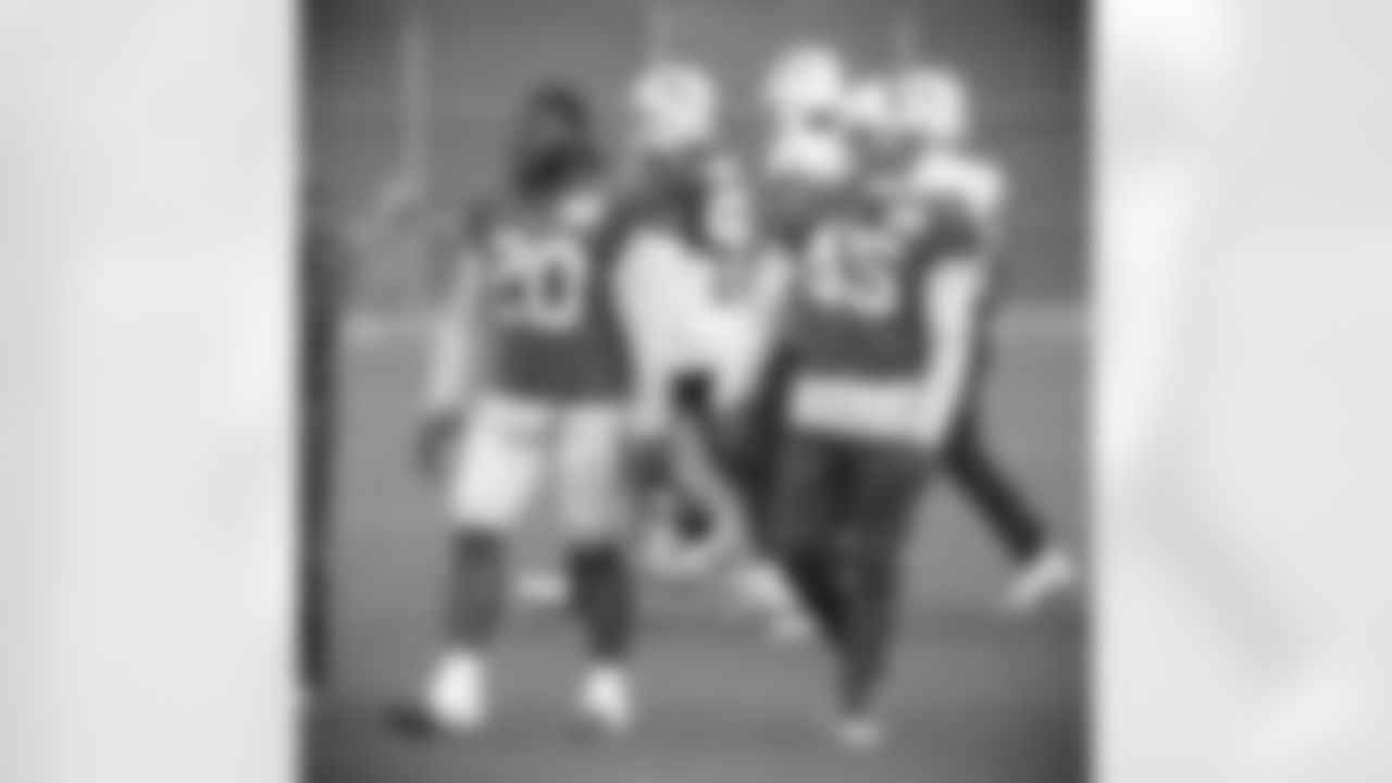 Zack Moss (20) and Christian Wade (45). Buffalo Bills Week 8 practice, October 28, 2020.
Photo by Bill Wippert