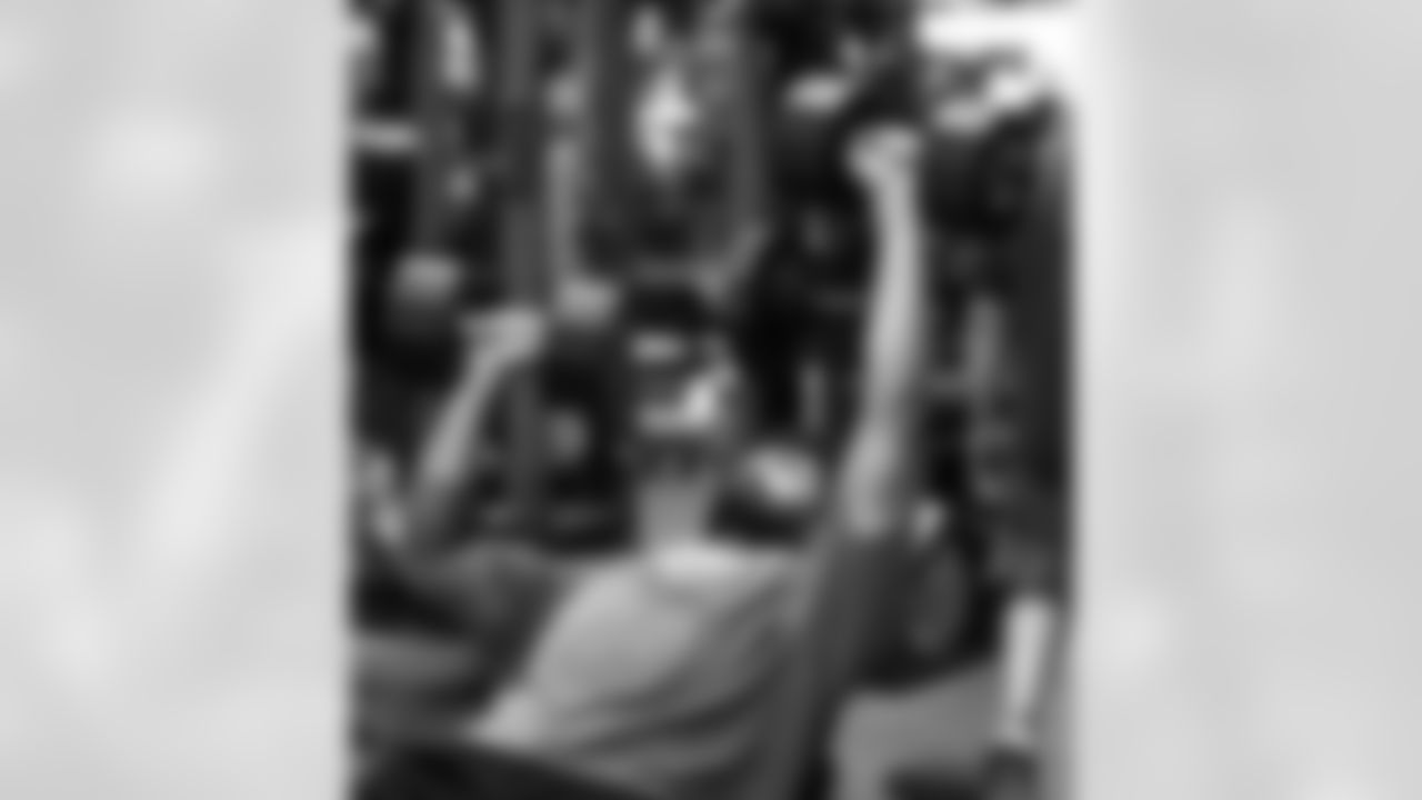 A.J. Epenesa in weight room workouts during Week One of Buffalo Bills OTA's, May 24, 2022. Photo by Bill Wippert