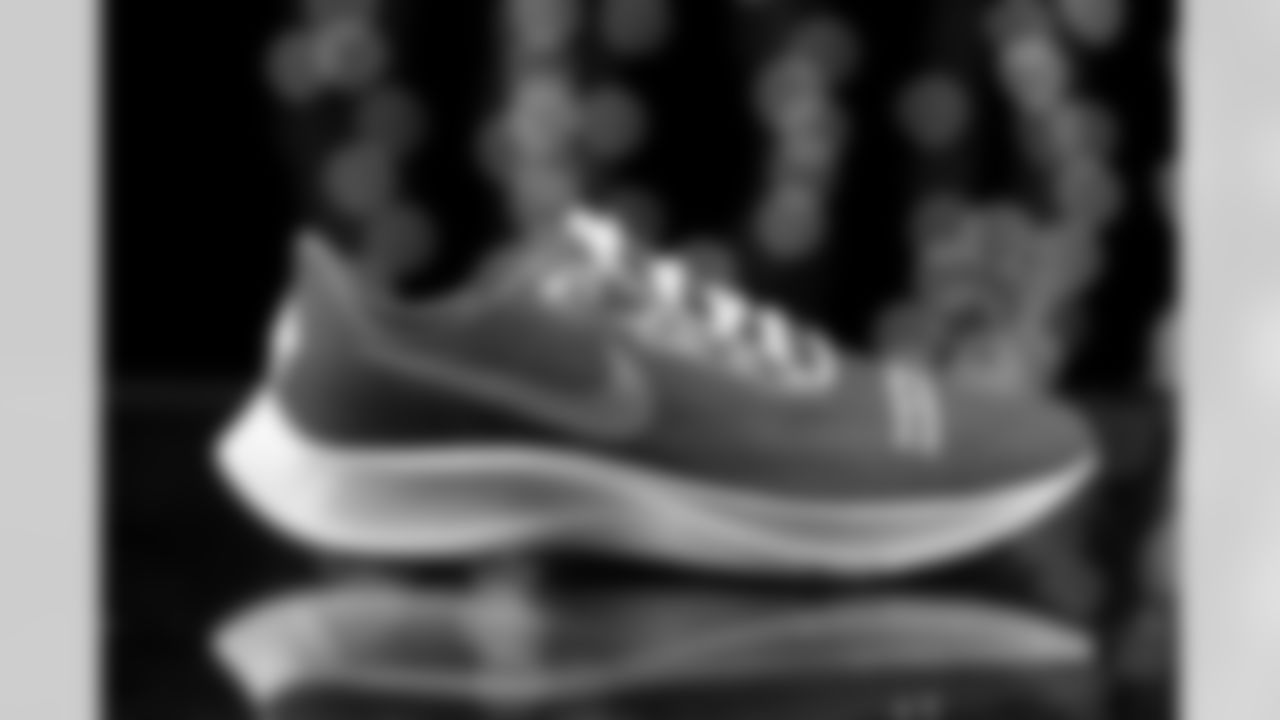 Bobby Johnson's shoes in support of the Anxiety & Depression Association of America (ADAA). The Buffalo Bills My Cause My Cleats studio session on December 2, 2021. Photo by Ben Green