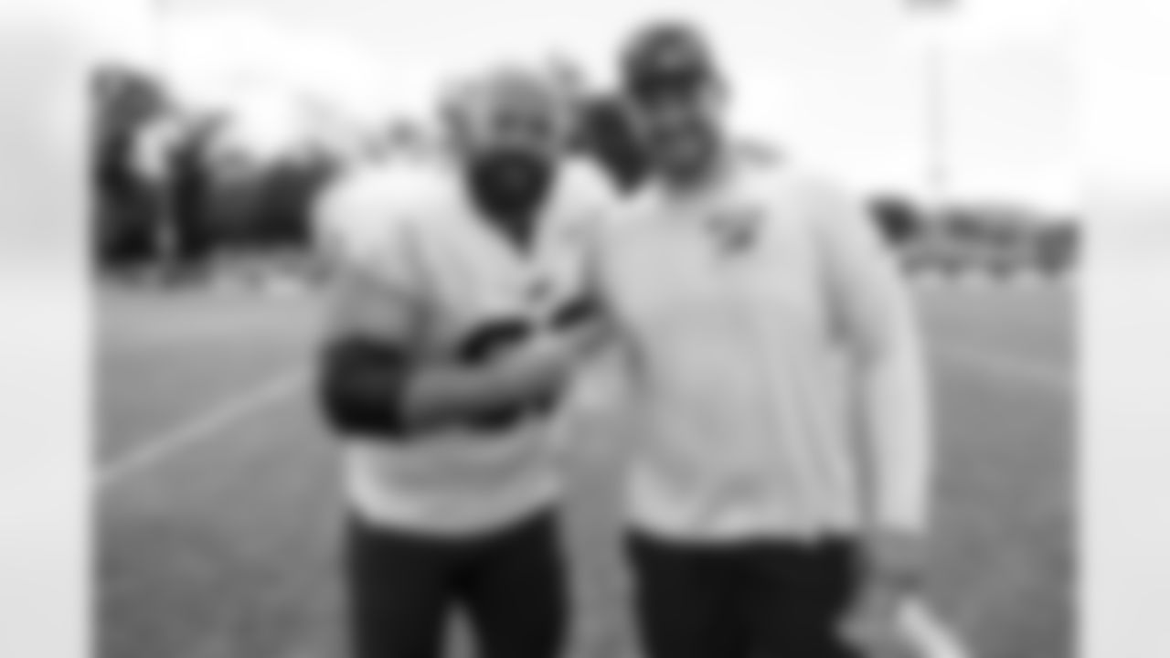 Greg Rousseau (50) and Ike Boettger (65). Day 15 of Buffalo Bills Training Camp at St. John Fisher, August 11, 2022. Photo by Ben Green