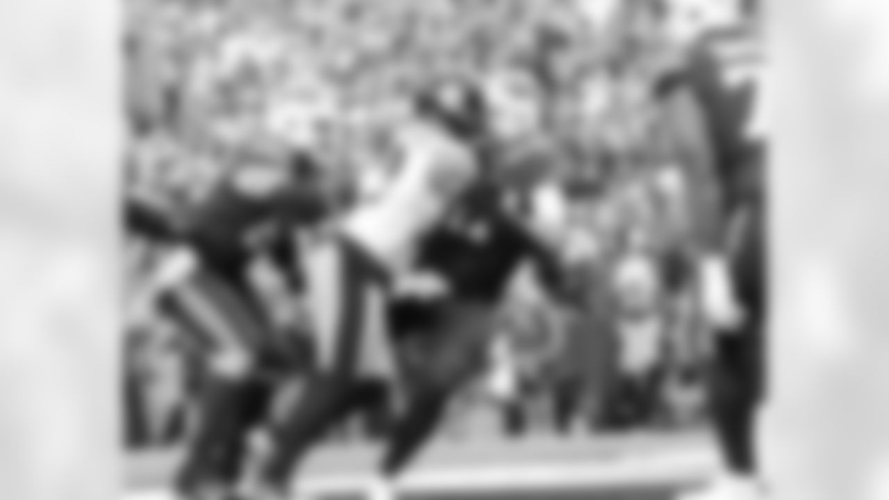 Josh Allen hit as he throws to 98 yard touchdown pass to Gabe Davis. Buffalo Bills vs Pittsburgh Steelers, Week 5, October 9, 2022 at Highmark Stadium.