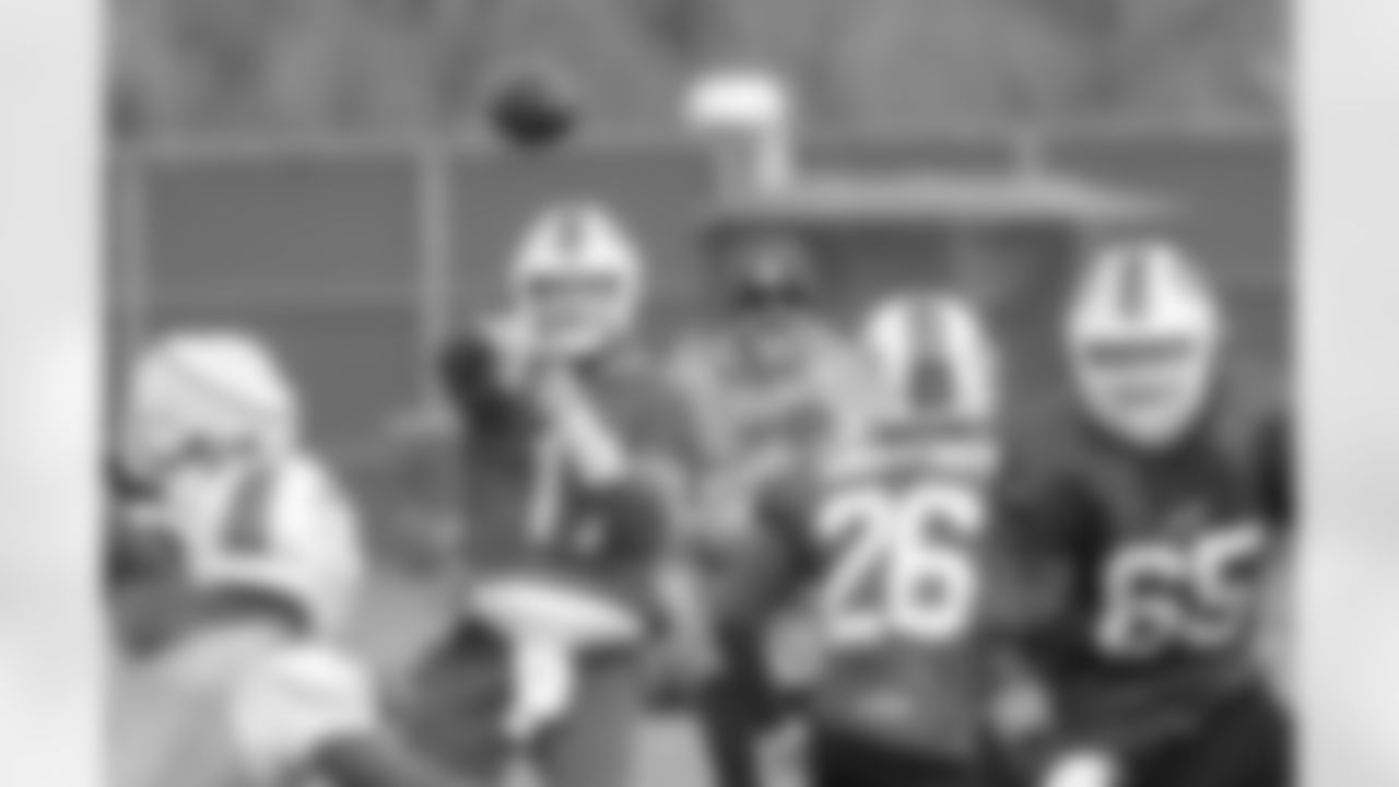 Josh Allen (17), Devin Singletary (26). Buffalo Bills Week 13 practice, December 3, 2021. Photo by Bill Wippert