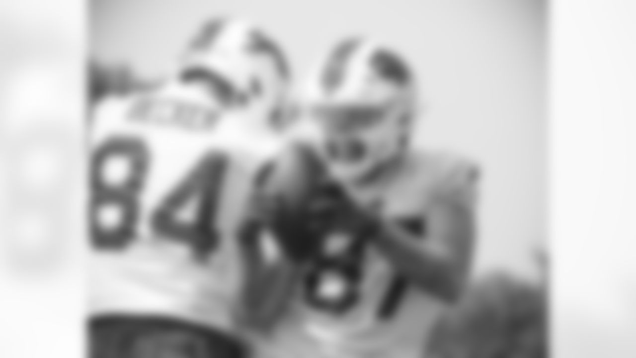 Tanner Gentry (87) and Nate Becker (84). Buffalo Bills Training Camp. July 28, 2021. Photo by Bill Wippert