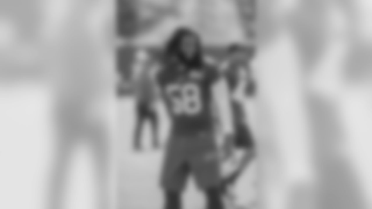 Linebacker Randell Johnson on the field at minicamp.