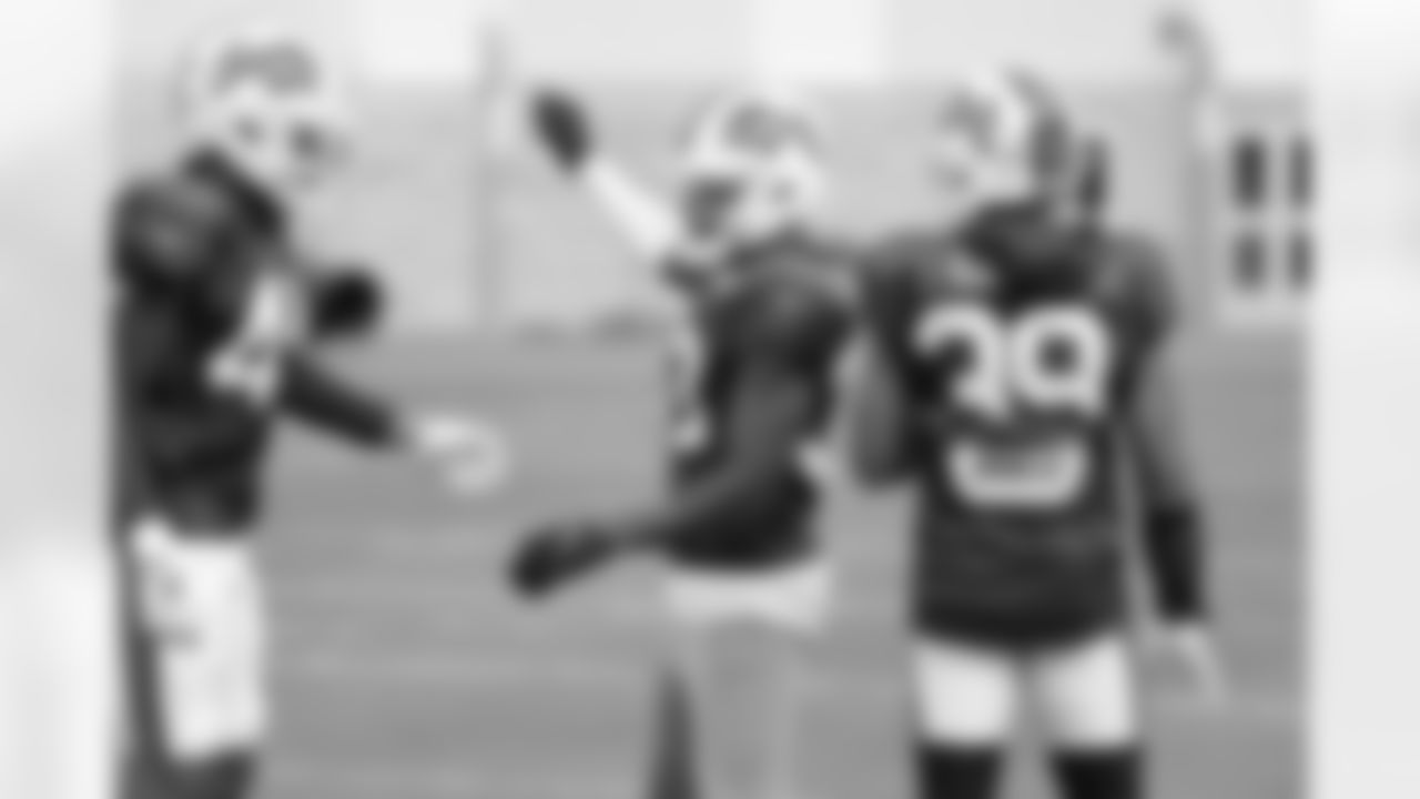 Ja'Marcus Ingram (46), Siran Neal (33), Cam Lewis (39). Buffalo Bills Week 6 practice, October 12, 2022 at One Bills Drive.