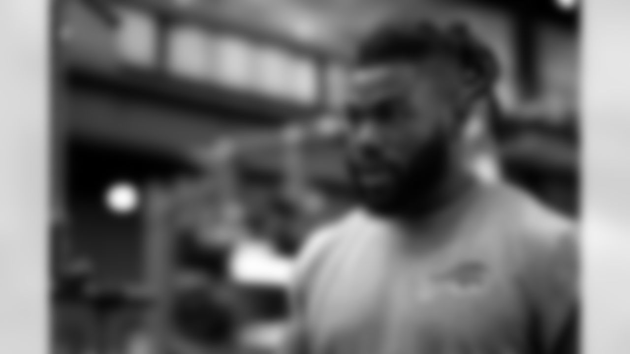 Zack Moss (20). The Buffalo Bills workout at One Bills Drive during the second week of OTA on April 26, 2022. Photo by Ben Green