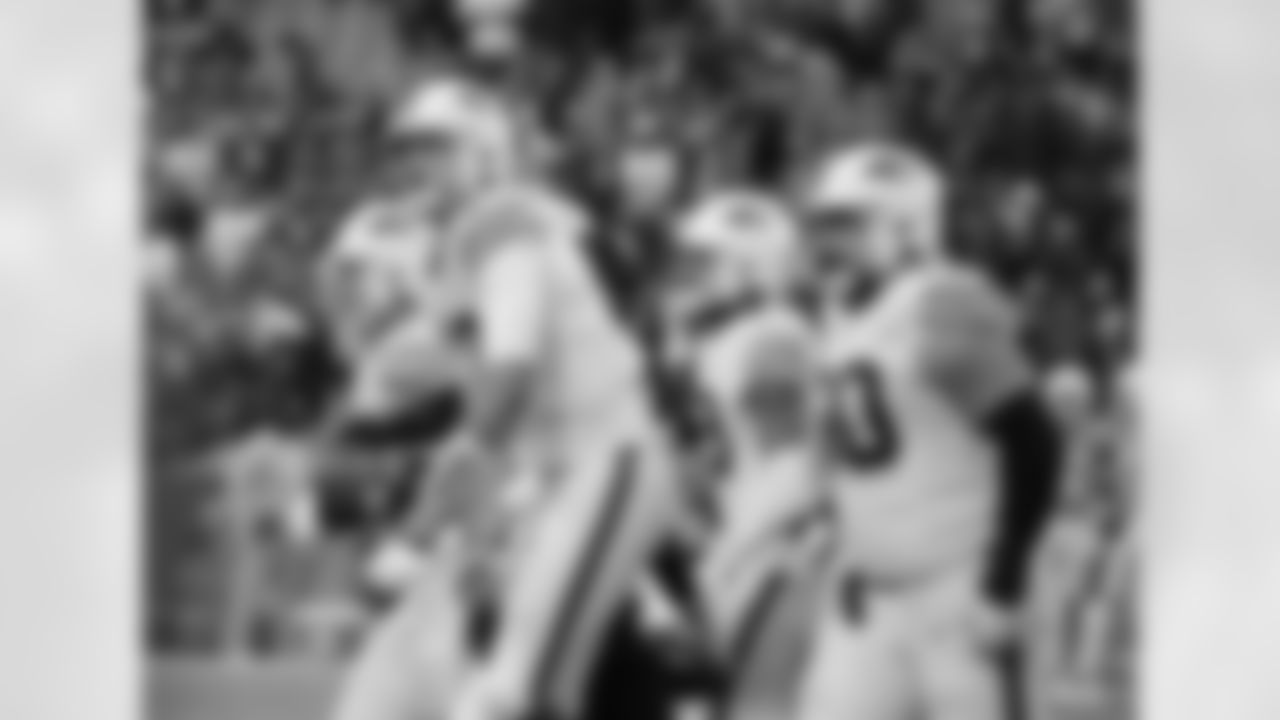 Josh Allen (17) 4th quarter celebration. Buffalo Bills vs Miami Dolphins at Highmark Stadium, October 31, 2021. Photo by Bill Wippert