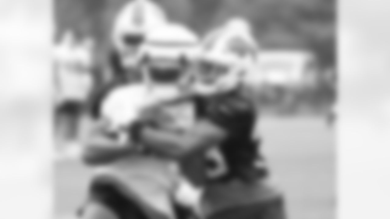 Damien Harris (22), Siran Neal (33). Buffalo Bills Training Camp at St. John Fisher University, July 27, 2023.