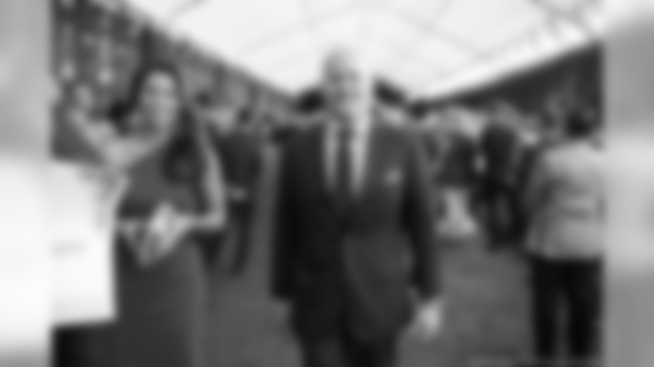 Bills head coach Sean McDermott (right) smiles as he walks the red carpet with his wife Jamie McDermott (left) at NFL Honors in Miami. Catch NFL Honors on Saturday, Feb. 1, at 8 p.m. ET on FOX.