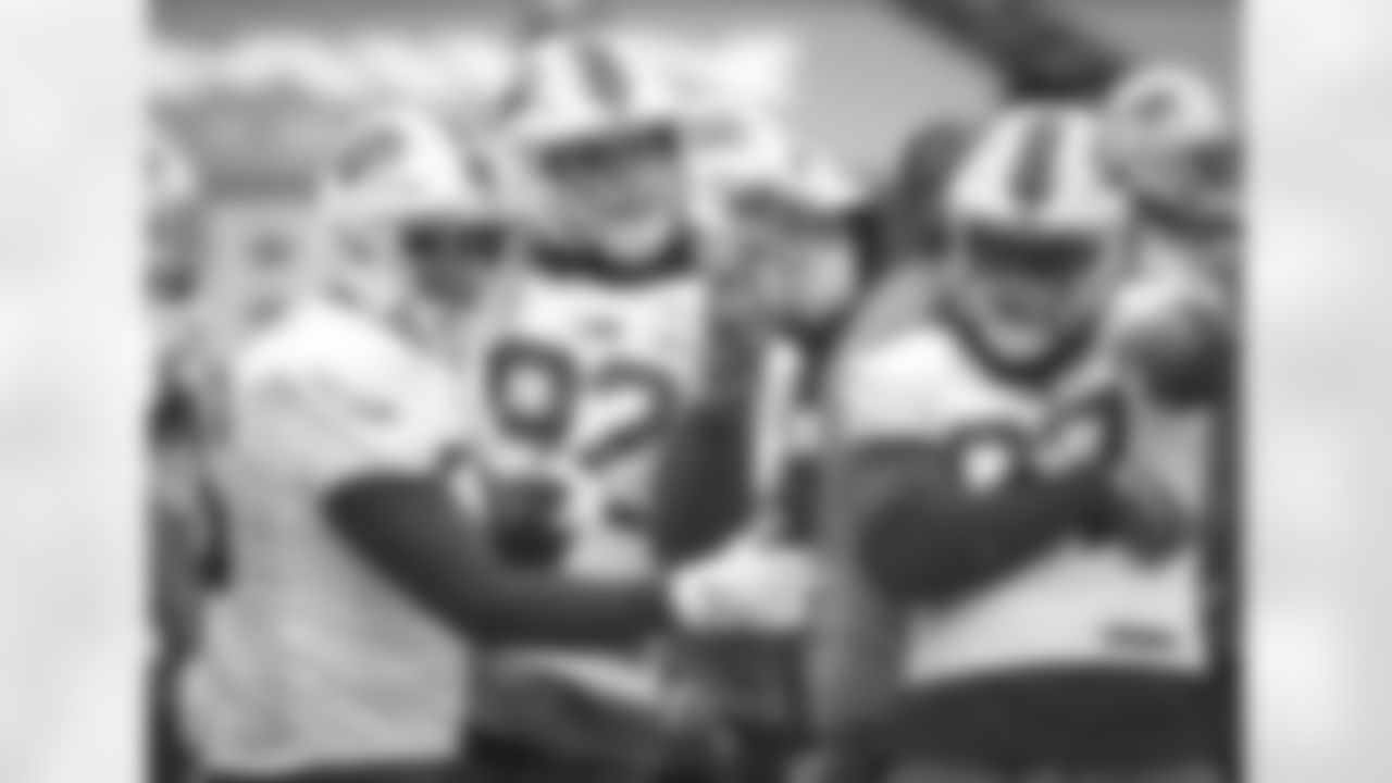 Mike Love (56), Darryl Johnson (92), and Mario Addison (97) Buffalo Bills practice at Bills Stadium, October 30, 2020. Photo by Sara Schmidle