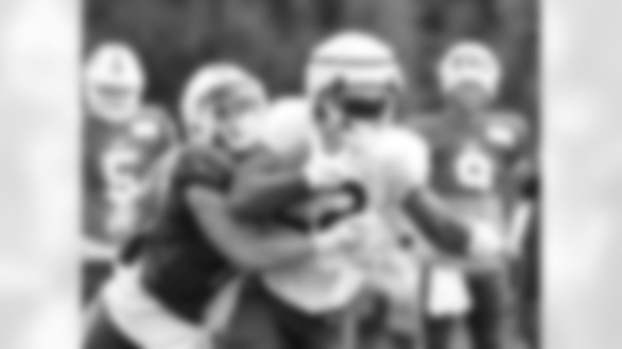 Taron Johnson (7), Damien Harris (22). Buffalo Bills Training Camp at St. John Fisher University, August 1, 2023.