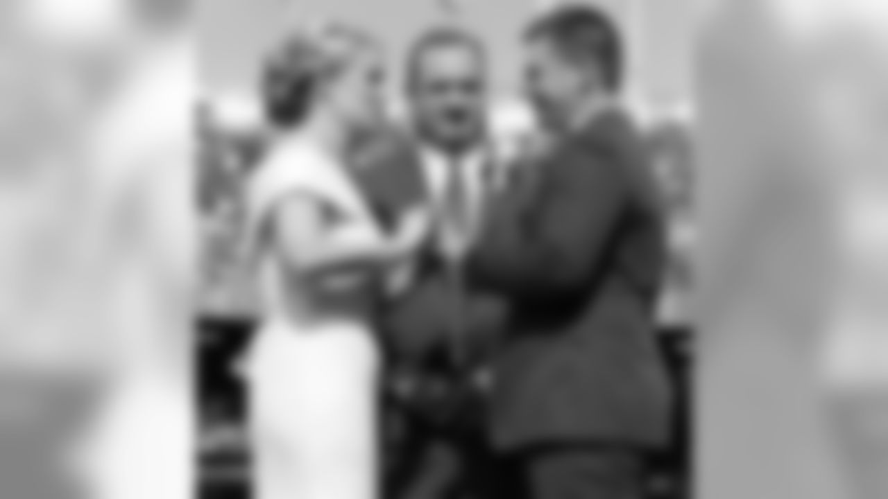 The Buffalo Bills celebrate the marriage of Mackenzie Park and Jordan Binggeli, the winning couple from the ÒHalftime Wedding Experience of a LifetimeÓ contest, at New Era Field on September 29, 2019.