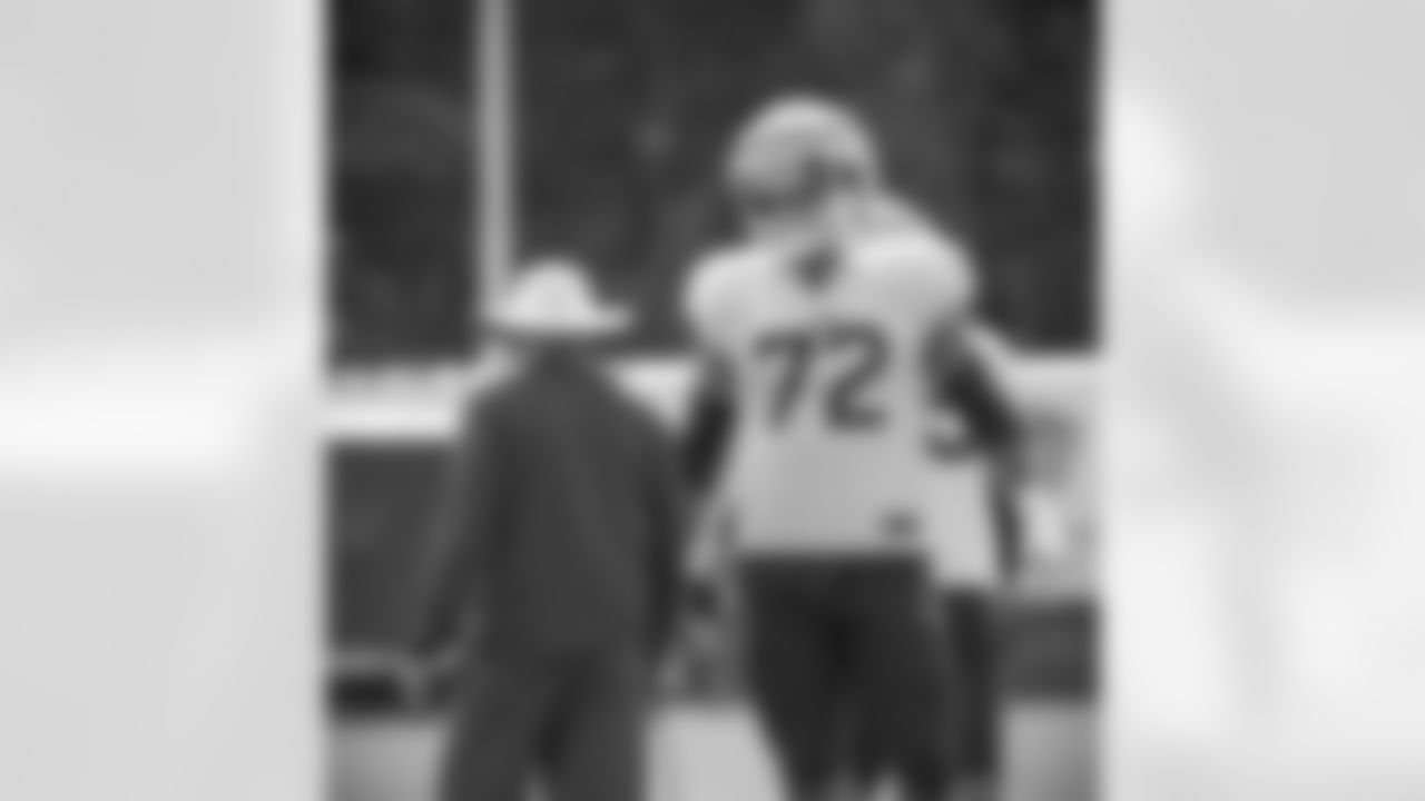 Sean McDermott, Tommy Doyle (72). Buffalo Bills Training Camp. August 16, 2021. Photo by Bill Wippert