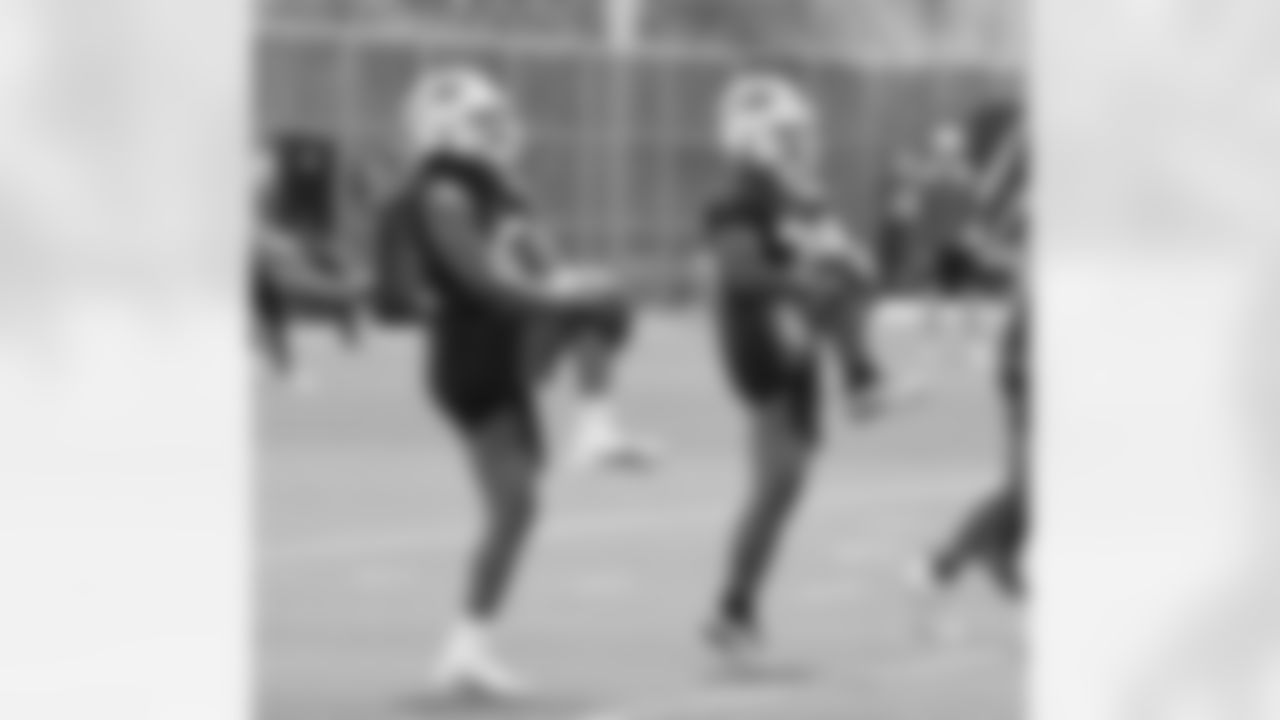 Dorian Williams (42), James Patterson (71) at Buffalo Bills Rookie Camp, May 12, 2023 at One Bills Drive.