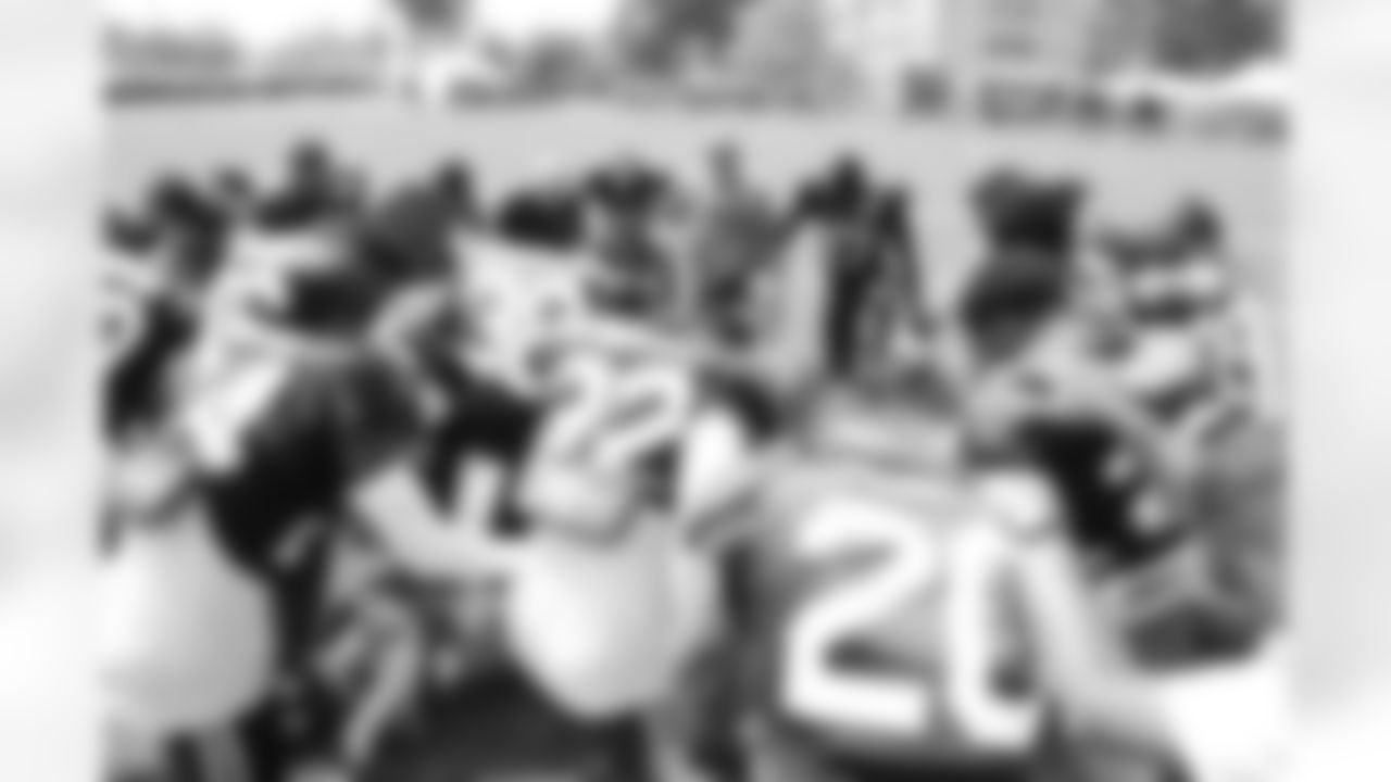Defensive backs' prayer. Buffalo Bills Training Camp at St. John Fisher University, August 3, 2023.
