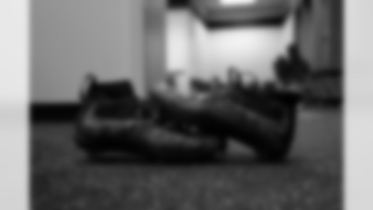Javonte WilliamsÕ cleats ahead of the Broncos Week 14 game vs. the Lions at Empower Field at Mile High on December 12, 2021.