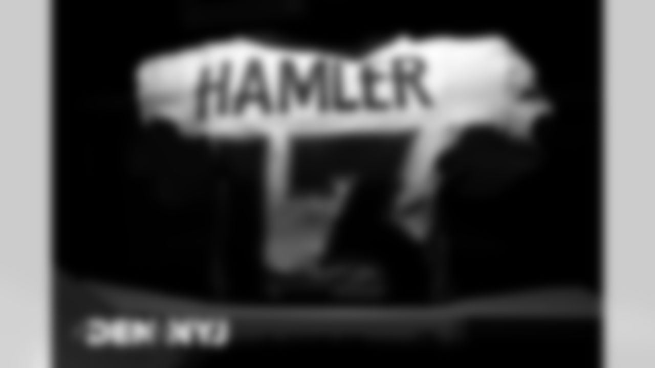 KJ Hamler's jersey in the equipment room before the Broncos' Week 4 game against the New York Jets at MetLife Stadium in East Rutherford, New Jersey. (Photo by Ben Swanson)