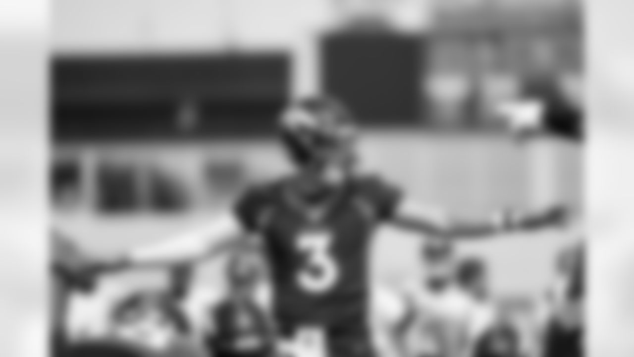 Drew Lock during practice on the 14th day of training camp at UCHealth Training Center on August 16, 2021. (Photo by Ben Swanson)