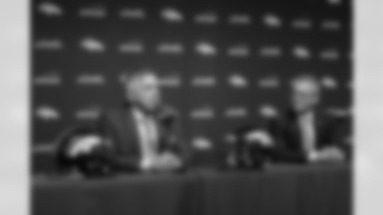 Sean Payton and Greg Penner during new Broncos Head Coach Sean Payton's introductory press conference at UCHealth Training Center in Englewood, Colorado on February 6, 2023. Photo by Gabriel Christus