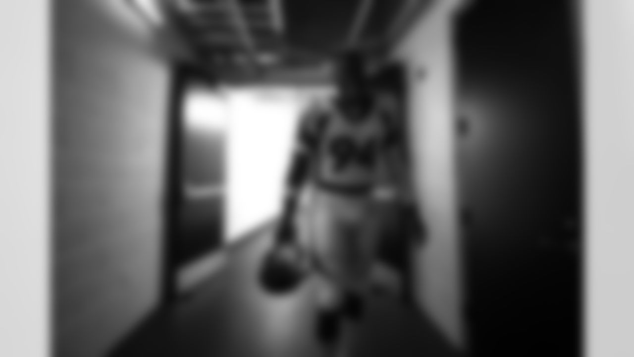 Aaron Patrick in the tunnel before the Broncos' Week 4 game against the Las Vegas Raiders at Allegiant Stadium in Las Vegas, Nevada on October 2, 2022. (Photo by Ben Swanson)