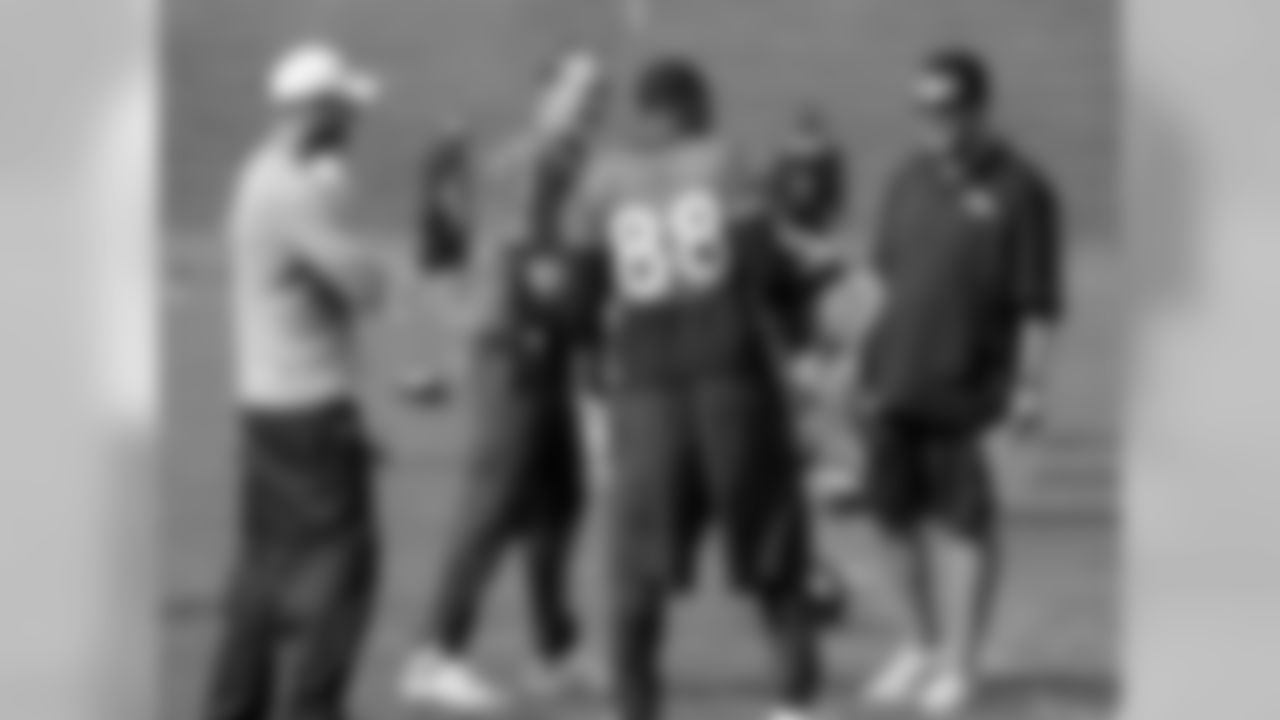 Adam Gase, Peyton Manning, Demaryius Thomas and Gregg Knapp