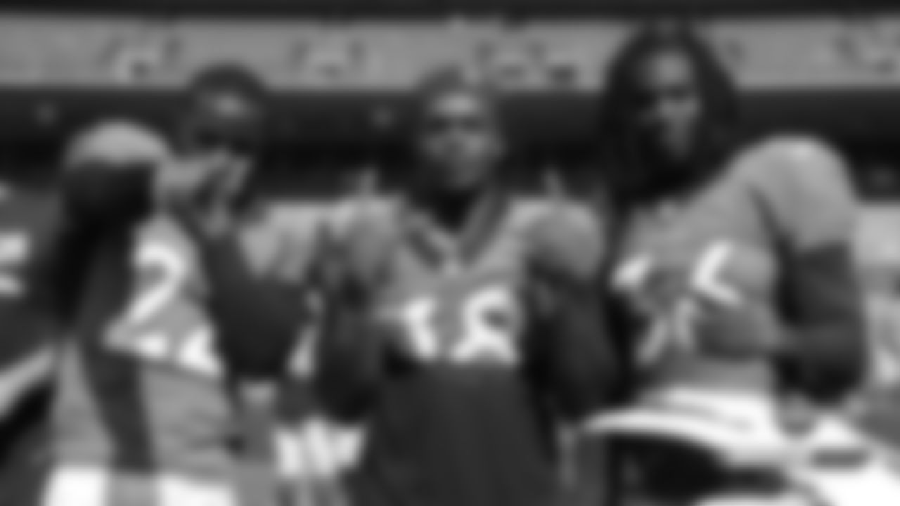 Kareem Jackson, Shamarko Thomas and Trey Marshall during Training Camp at Broncos Stadium at Mile High in Denver, Colorado, July 27, 2019.
Photo by Gabriel Christus