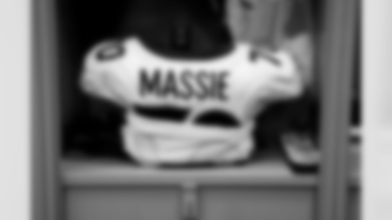 Bobby Massie's jersey in the locker room before the Broncos' Week 1 game against the New York Giants at MetLife Stadium in East Rutherford, New Jersey, on September 12, 2021. (Photo by Joe Abdellah)