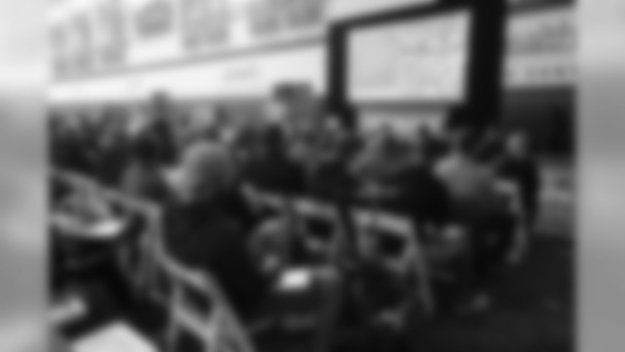 Offensive Quality Control Coach Rob Calabrese at the ninth annual High School Football Coaches Clinic hosted by the Broncos for 190 coaches from 54 different schools on May 8, 2019.