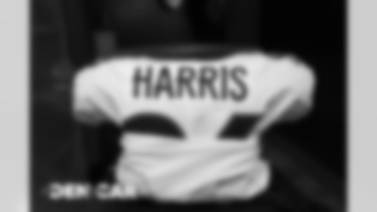 Shelby Harris's jersey in the locker room before the Broncos' Week 14 game against the Carolina Panthers at Bank of America Stadium in Charlotte, North Carolina. (Photo by Gabriel Christus)