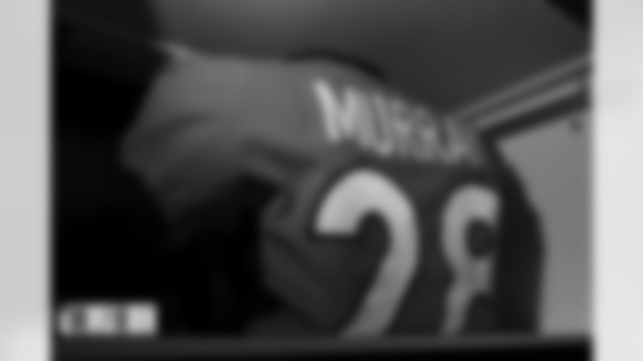 Latavius Murray's jersey in the locker room before the Broncos' Week 7 game against the New York Jets at Empower Field at Mile High in Denver, Colorado on October 23, 2022. (Photo by Ben Swanson)