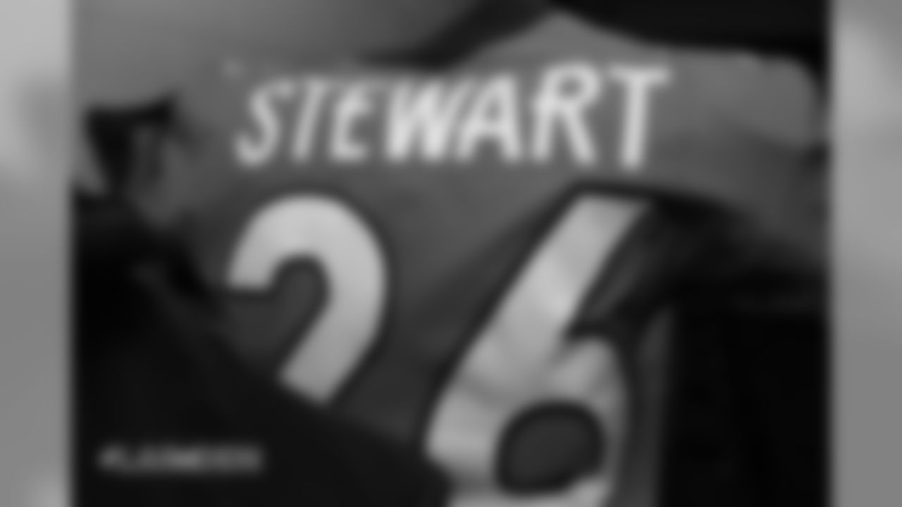 Darian Stewart's jersey in the locker room pregame before the Broncos' Week 6 game against the Los Angeles Rams at Broncos Stadium at Mile High on October 14, 2018.