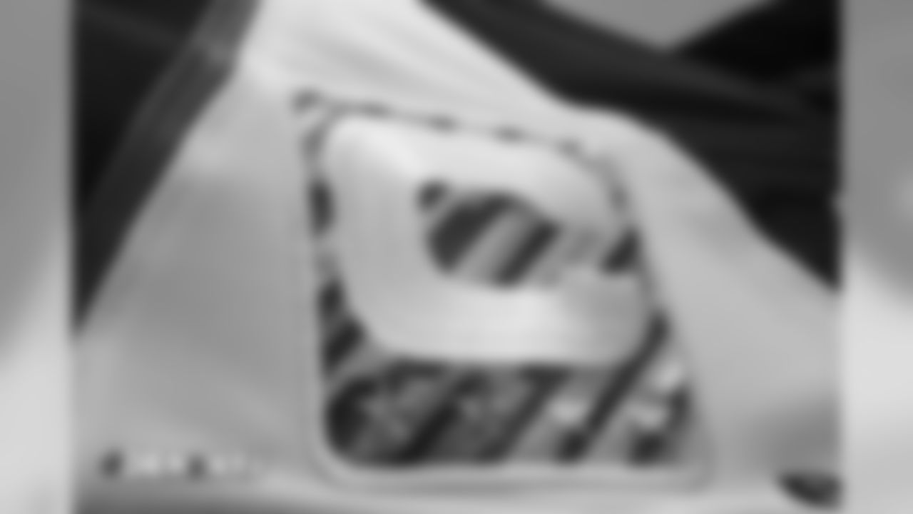 Von Miller's captain's patch promoting Crucial Catch in the locker room pregame before the Broncos' Week 5 game against the New York Jets at MetLife Stadium on October 7, 2018.