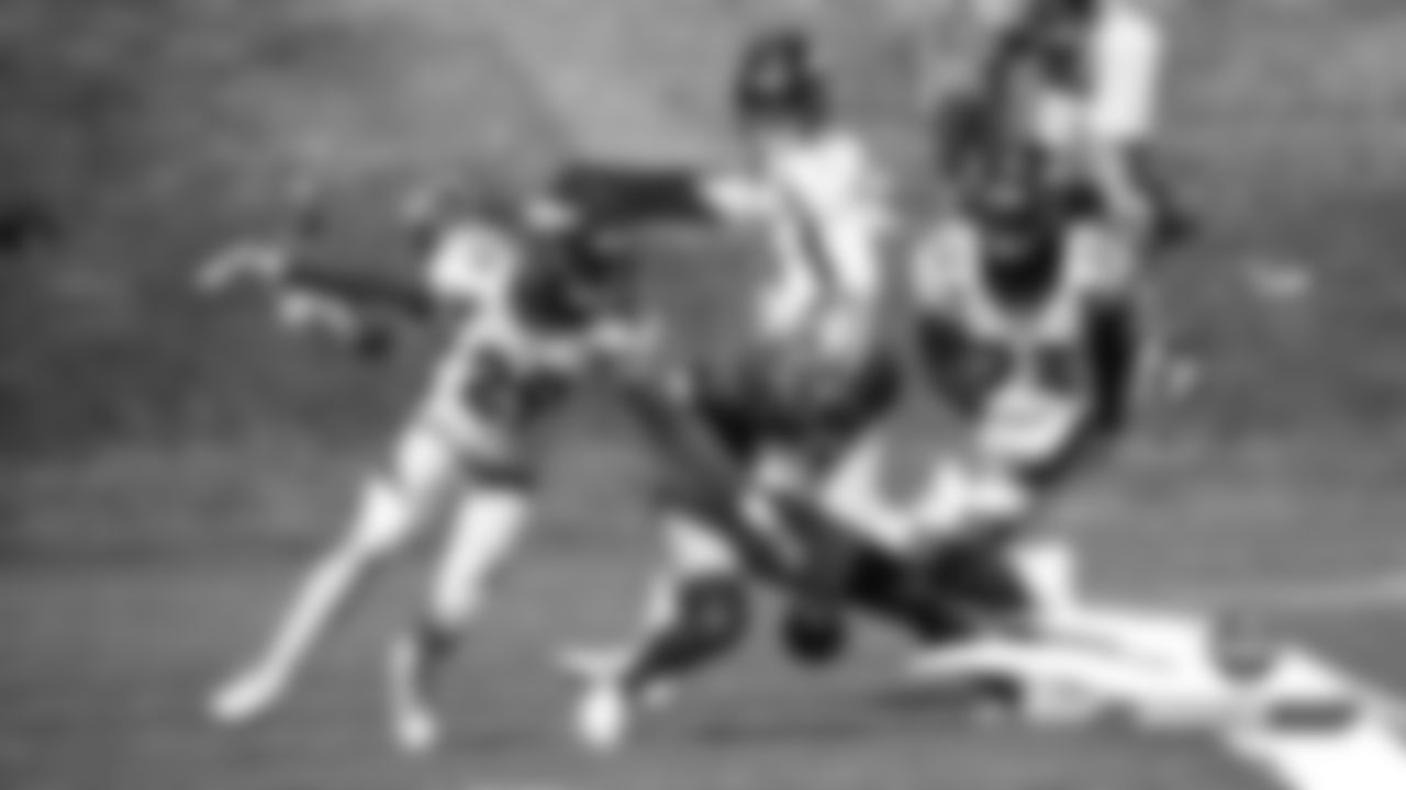Bryce Callahan breaks up a pass intended for San Francisco 49ers wide receiver Deebo Samuel (19) as Justin Simmons and Kareem Jackson also defend at a joint practice with the San Francisco 49ers on the 20th day of training camp on August 17, 2019.