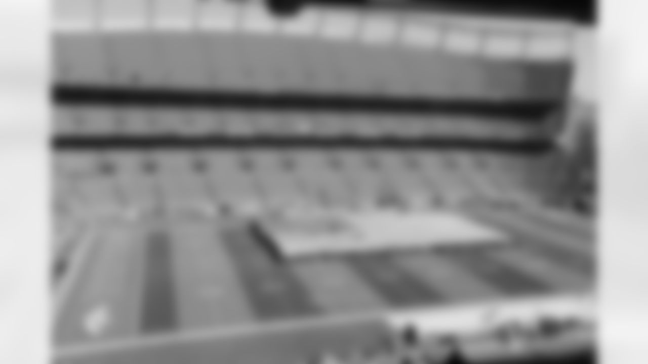 From the press box, a look at the rehearsal of the pregame ceremonies and National Anthem.