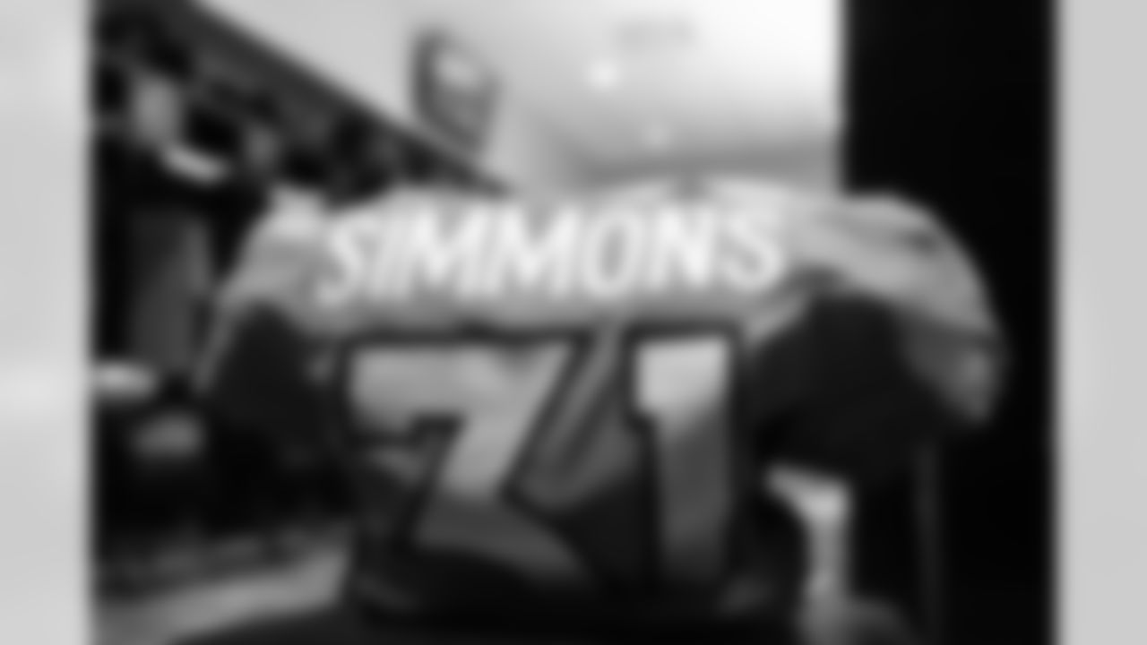 Justin Simmons's jersey in the locker room before the Broncos' Week 2 game against the Jacksonville Jaguars at TIAA Bank Field in Jacksonville, Florida on September 19, 2021. (Photo by Sydney Jones)