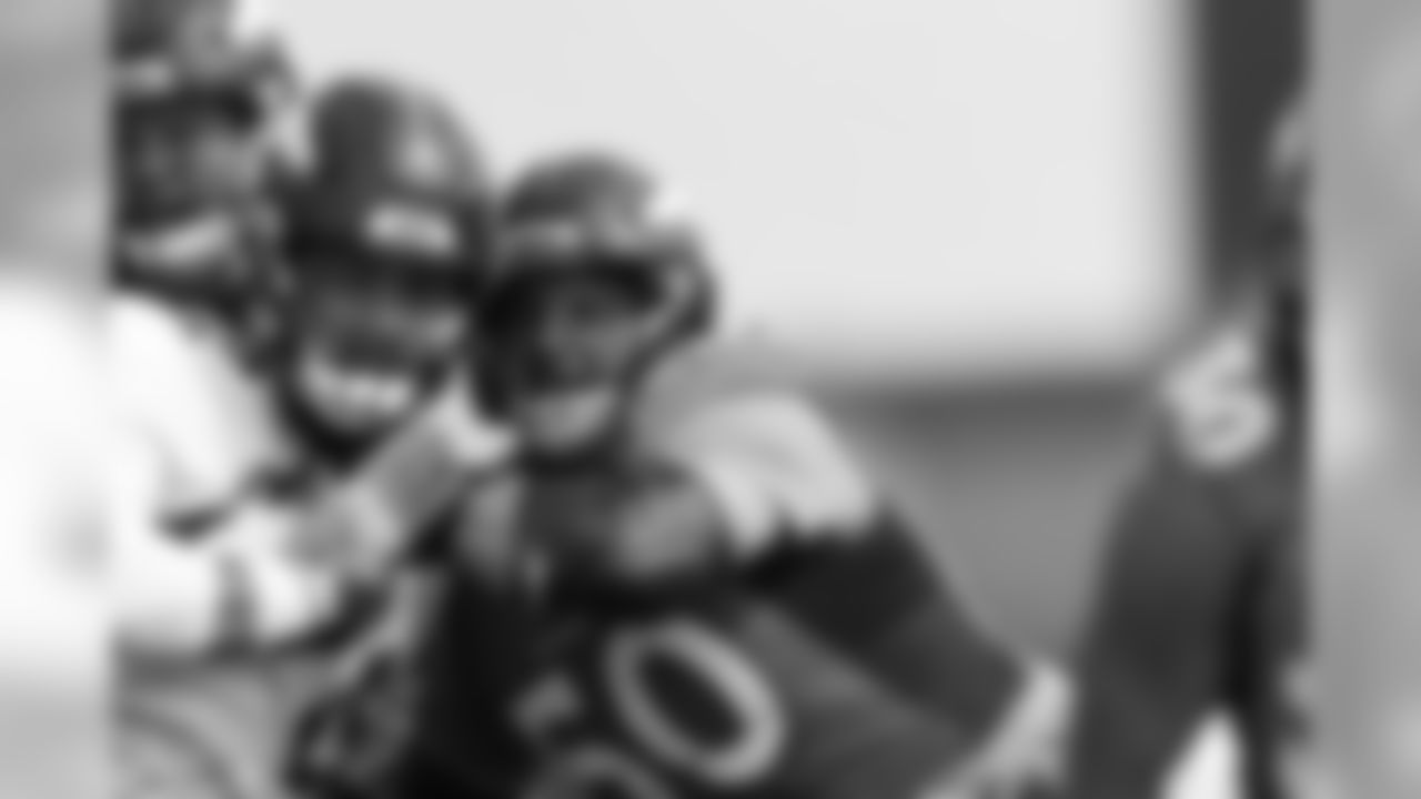 Patrick Morris and Christian Covington during training camp at UCHealth Training Center in Centennial, CO, August 16, 2020.
Photo by Gabriel Christus