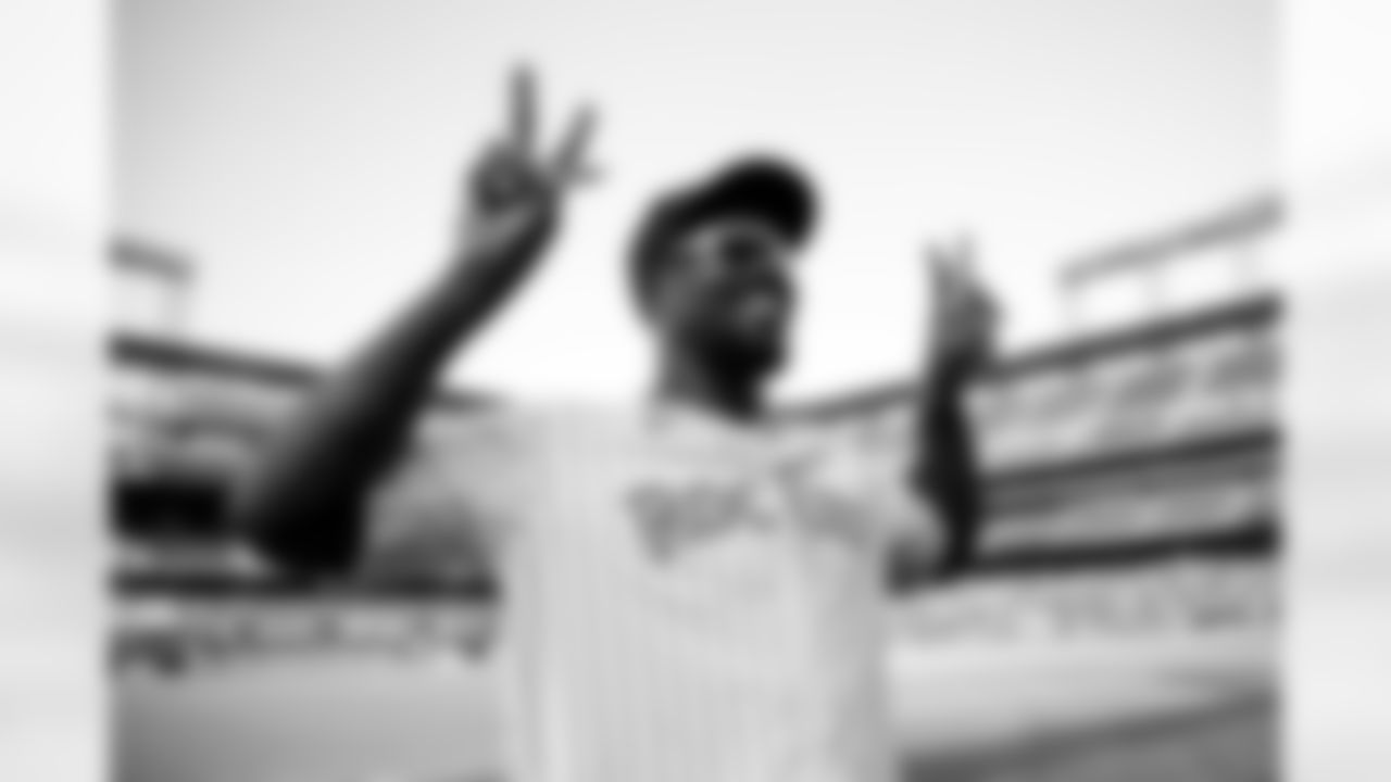 Von Miller poses for a photo at the 2021 MLB All-Star Celebrity Softball Game at Coors Field on July 11, 2021. (Photo by Ben Swanson)