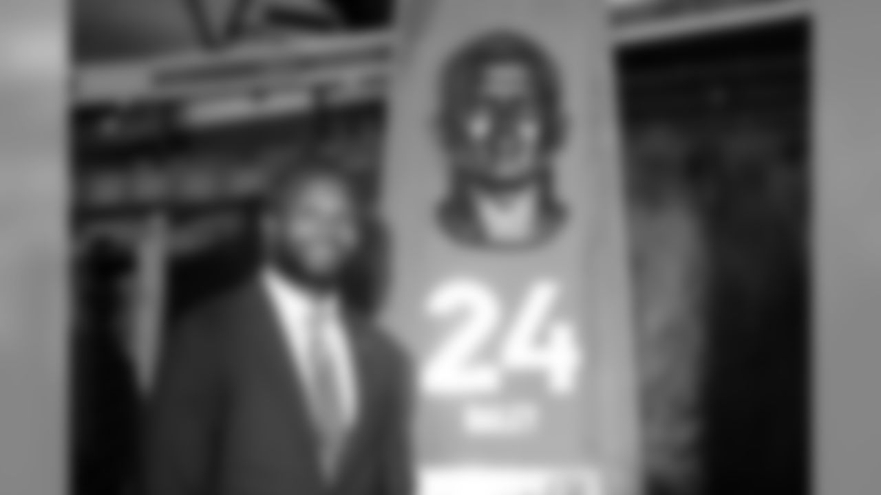 Champ Bailey poses in front of his Ring of Fame monument at the Broncos' Ring of Fame and Fantennial event recognizing the Broncos Top 100 Team on October 11, 2019 at Empower Field at Mile High. (Photo by Gabriel Christus)