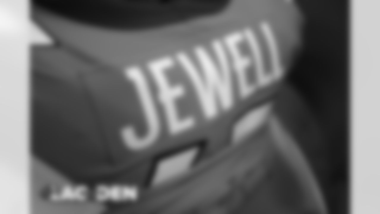 Josey Jewell's jersey in the locker room before the Broncos' Week 8 game against the Los Angeles Chargers at Empower Field at Mile High on November 1, 2020. (Photo by Ben Swanson)