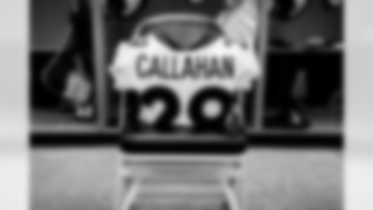 Bryce Callahan's jersey in the locker room before the Broncos' Week 5 game against the Pittsburgh Steelers at Heinz Field in Pittsburgh, Pennsylvania on October 10, 2021. (Photo by Joe Abdellah)