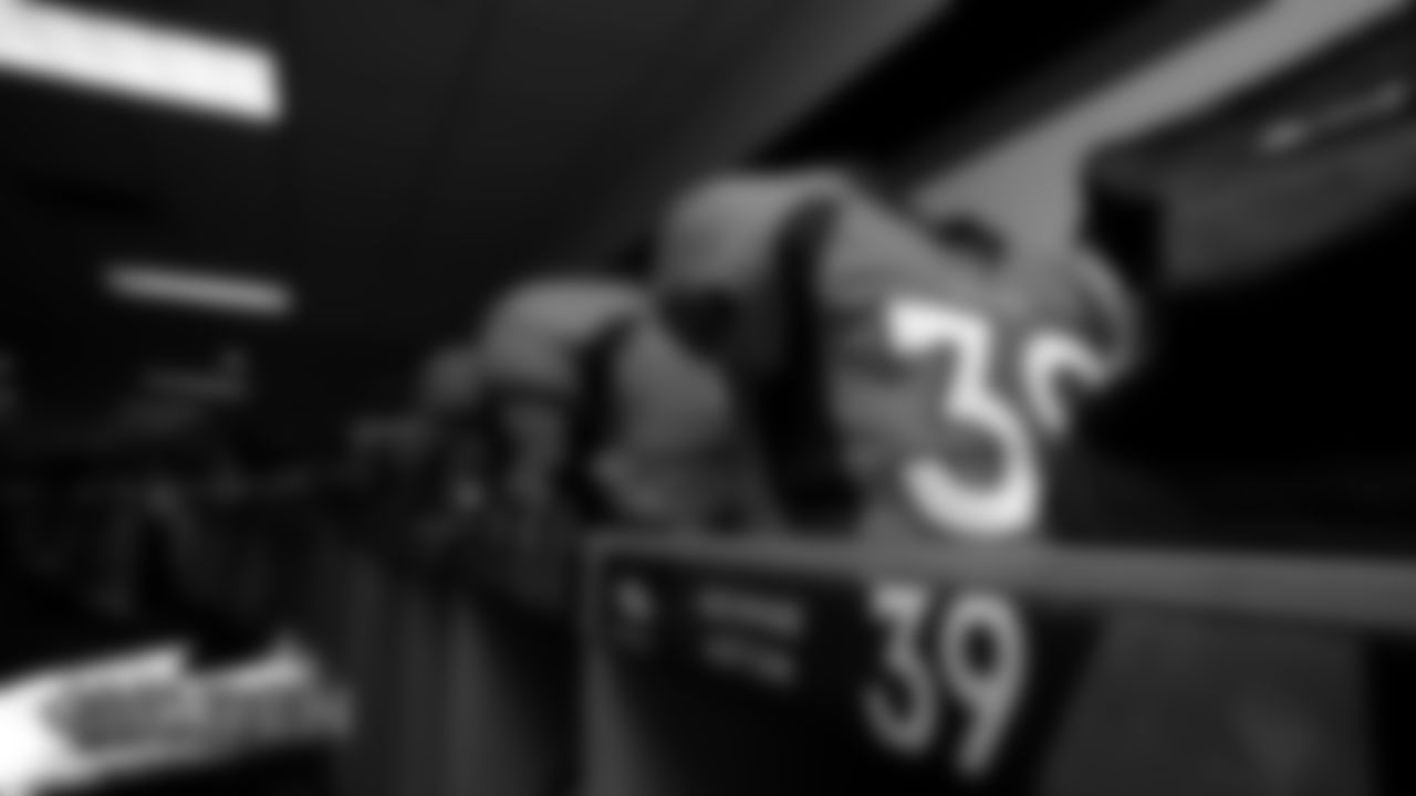 George Aston's jersey inside the locker room before the Broncos' preseason game against the Arizona Cardinals on August 29, 2019 at Broncos Stadium at Mile High. (Photo by Ben Swanson)