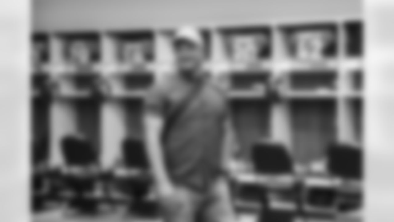 Head Coach Nathaniel Hackett inside the locker room before the Broncos' preseason Week 1 game against the Dallas Cowboys at Empower Field at Mile High in Denver, Colorado on August 13, 2022. (Photo by Gabriel Christus)