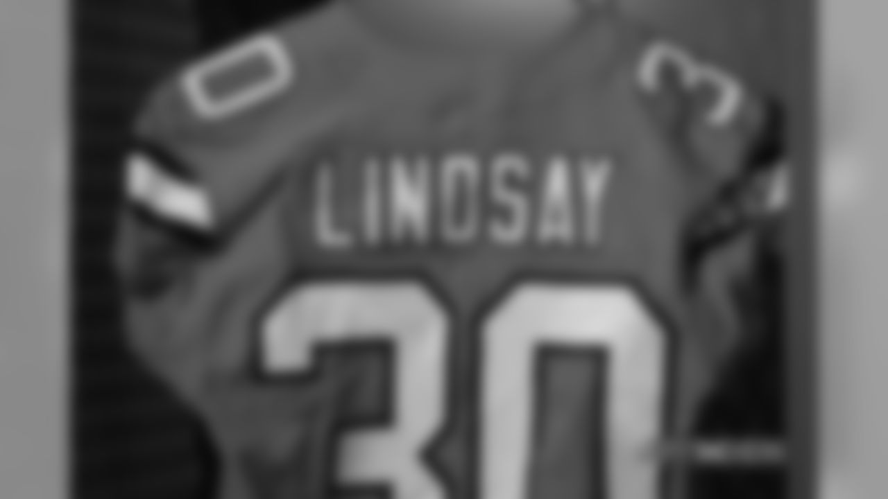 A close-up look at the Broncos' Color Rush jerseys during a photoshoot on November 20, 2018.