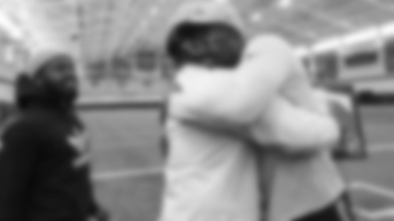 Von Miller hugs his dad, Von Sr. Peyton Manning and Von Miller's family surprised Miller to announce he's the Broncos' nominee for the 2018 Walter Payton NFL Man of the Year award. Manning won the Walter Payton NFL Man of the Year award in 2005.
