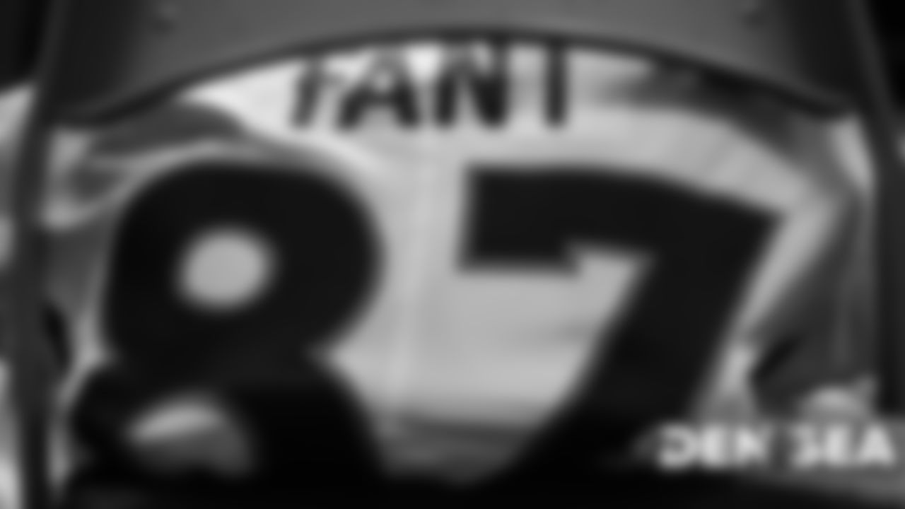 Noah Fant's jersey in the visiting locker room for the Broncos' preseason game against the Seattle Seahawks at CenturyLink Field on August 8, 2019.