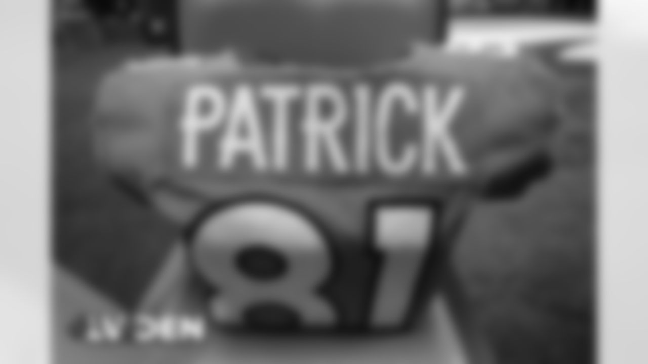 Tim Patrick's jersey in the locker room before the Broncos' Week 17 game against the Las Vegas Raiders at Empower Field at Mile High in Denver, Colorado on January 3, 2021. (Photo by Joe Abdellah)