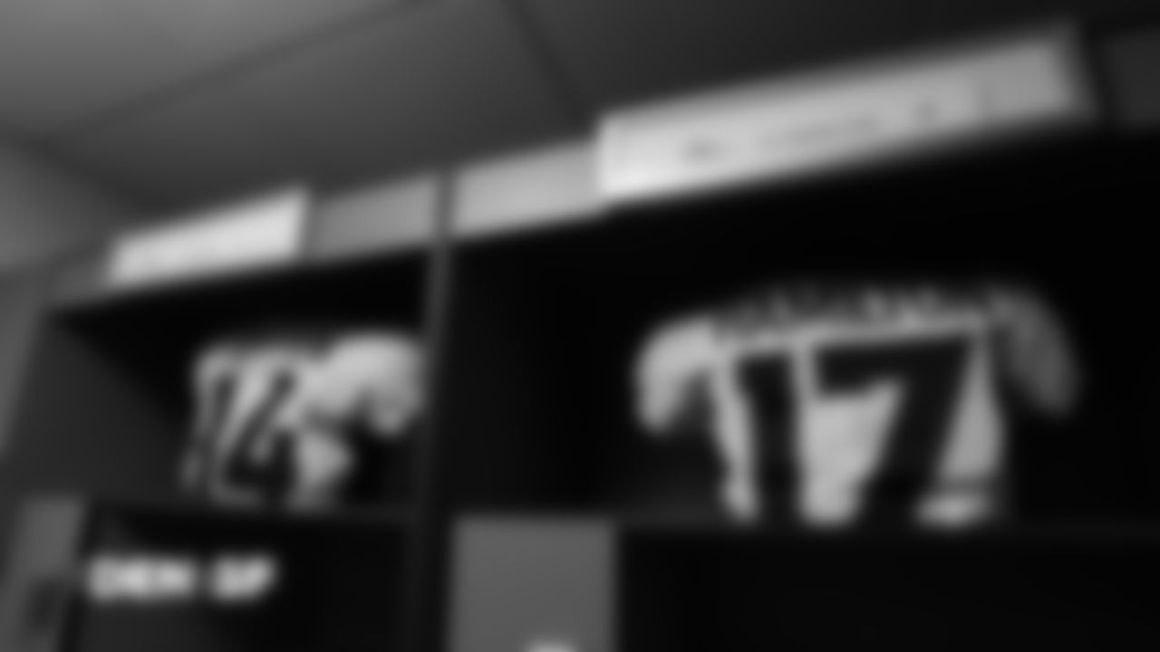 Courtland Sutton's and DaeSean Hamilton's jerseys in the locker room before the Broncos' Week 14 game against the San Francisco 49ers at Levi's Stadium on December 9, 2018.