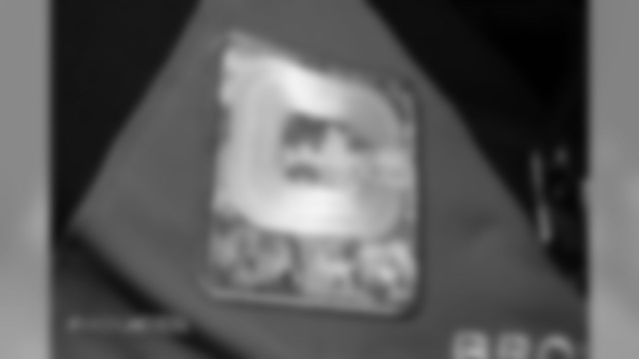 Von Miller's Salute to Service captain's patch in the locker room pregame before the Broncos' Week 9 game against the Houston Texans at Broncos Stadium at Mile High on November 4, 2018.